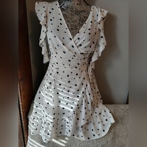 Elegant White Polka Dot Wrap Dress